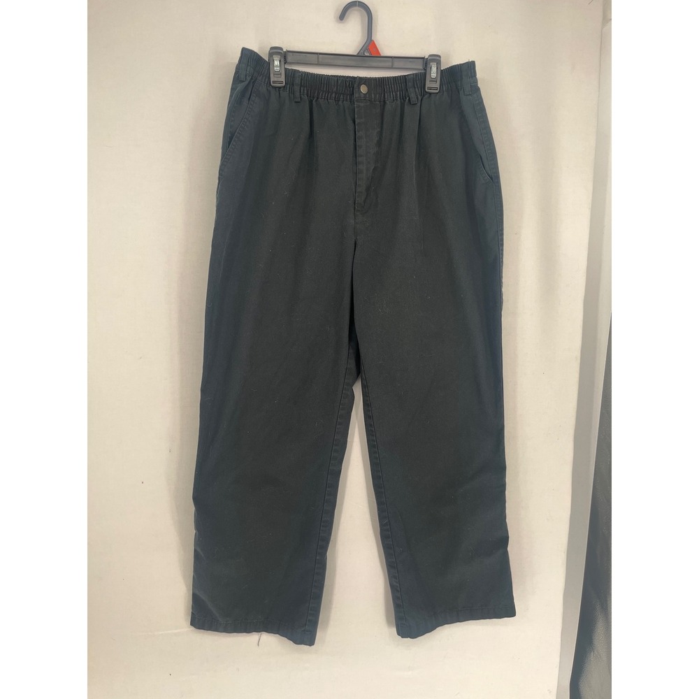 Casual Joe Mens Elastic Waist Pants Black Cotton Blend Twill Trousers Size 42M